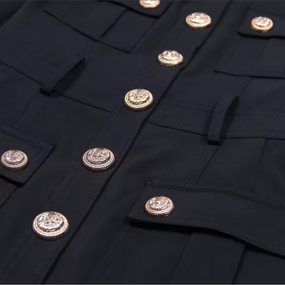 Women's Black Military Style Coat - Picture 3 of 8